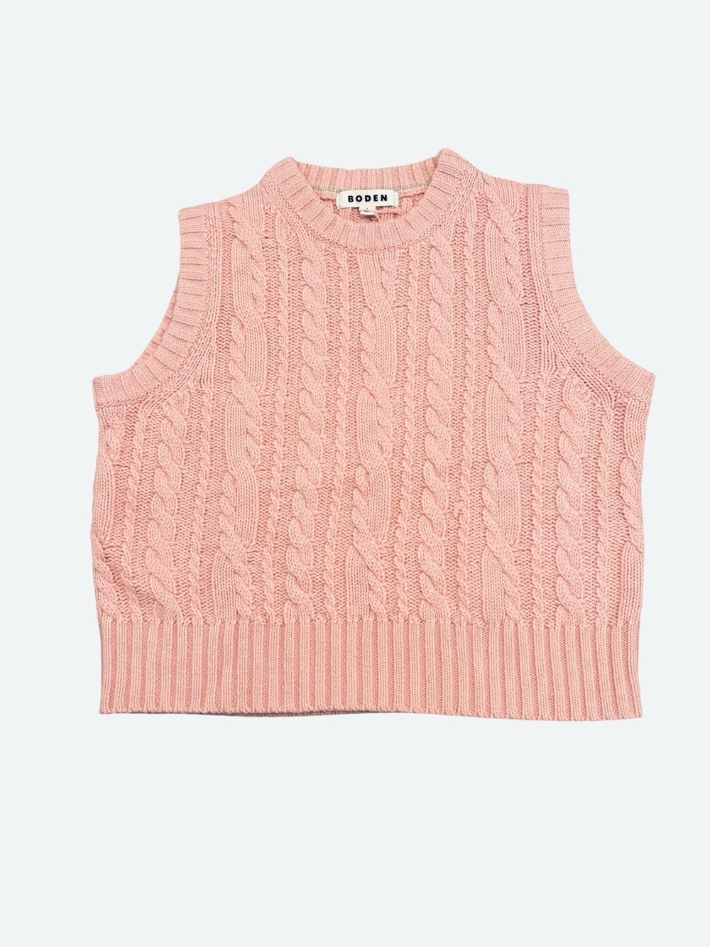 NEW Boden Preppy Cable Sweater Vest Light Pink Frosting Wool Blend Size Small